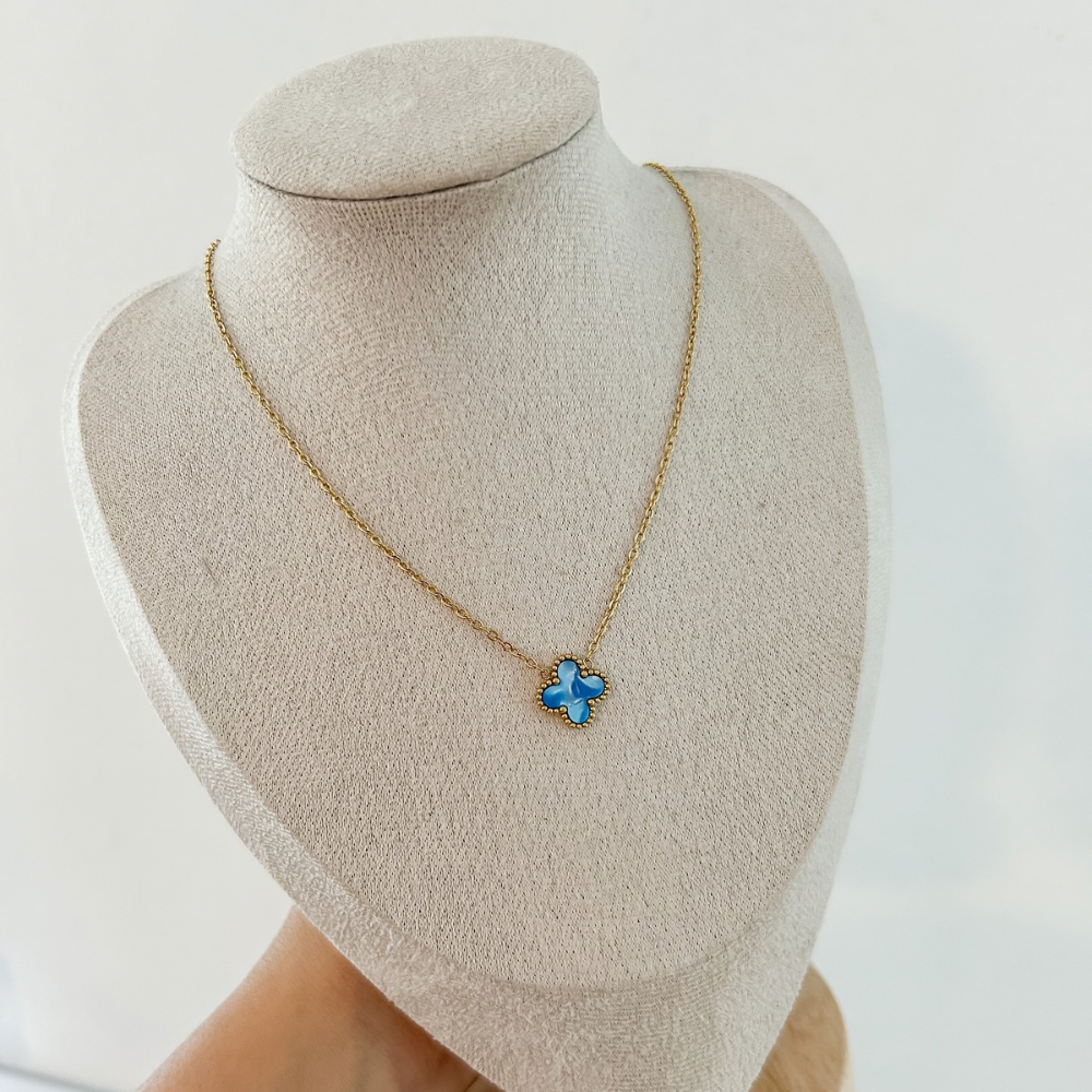 Collar trébol azul - dorado