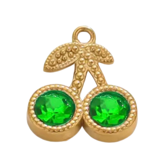 Charm cherry - negro, transparente, verde, rojo - dorado