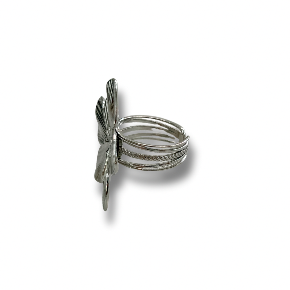 Sortija Hibisco - plata - ajustable