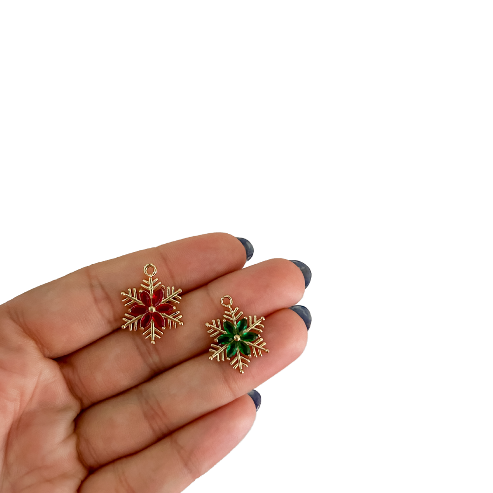 Charm Snowflakes - verde y rojo