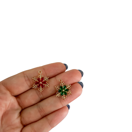 Charm Snowflakes - verde y rojo
