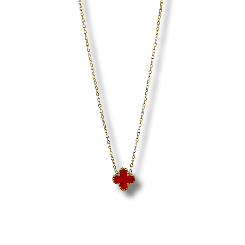 Collar trébol rojo - dorado