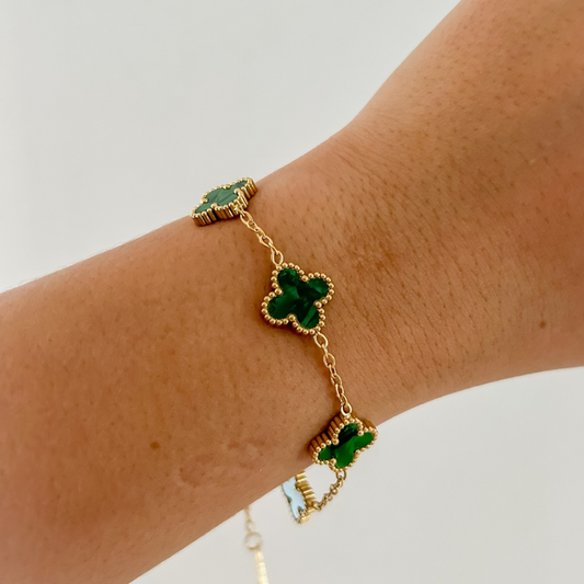 Pulsera trébol verde - dorado
