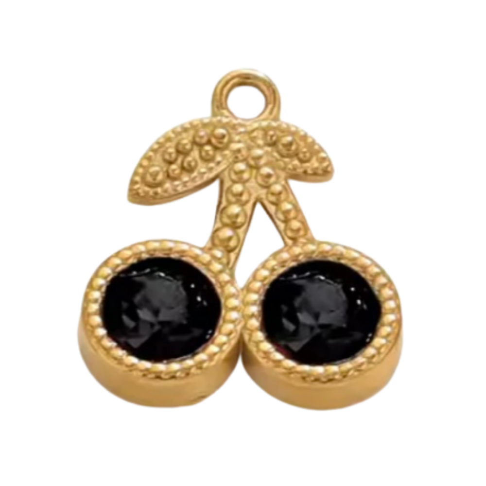Charm cherry - negro, transparente, verde, rojo - dorado