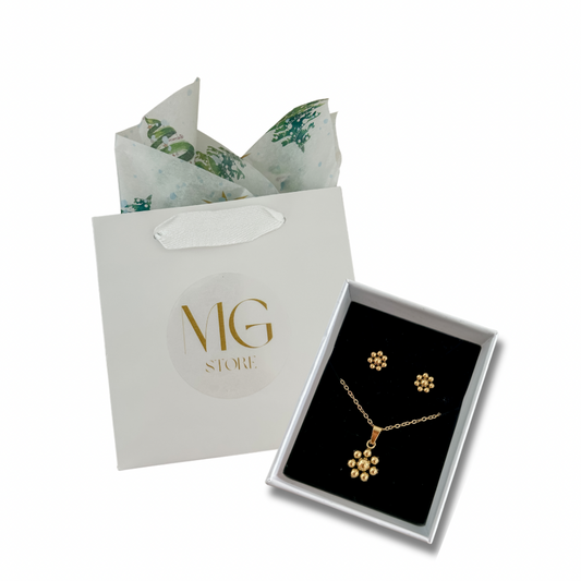 Set flor - dorado - pantallas y collar