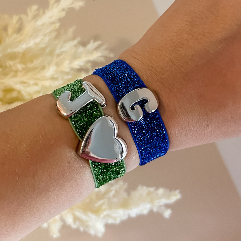 Pulsera elástica - plata - letra grande - cinta con brillo