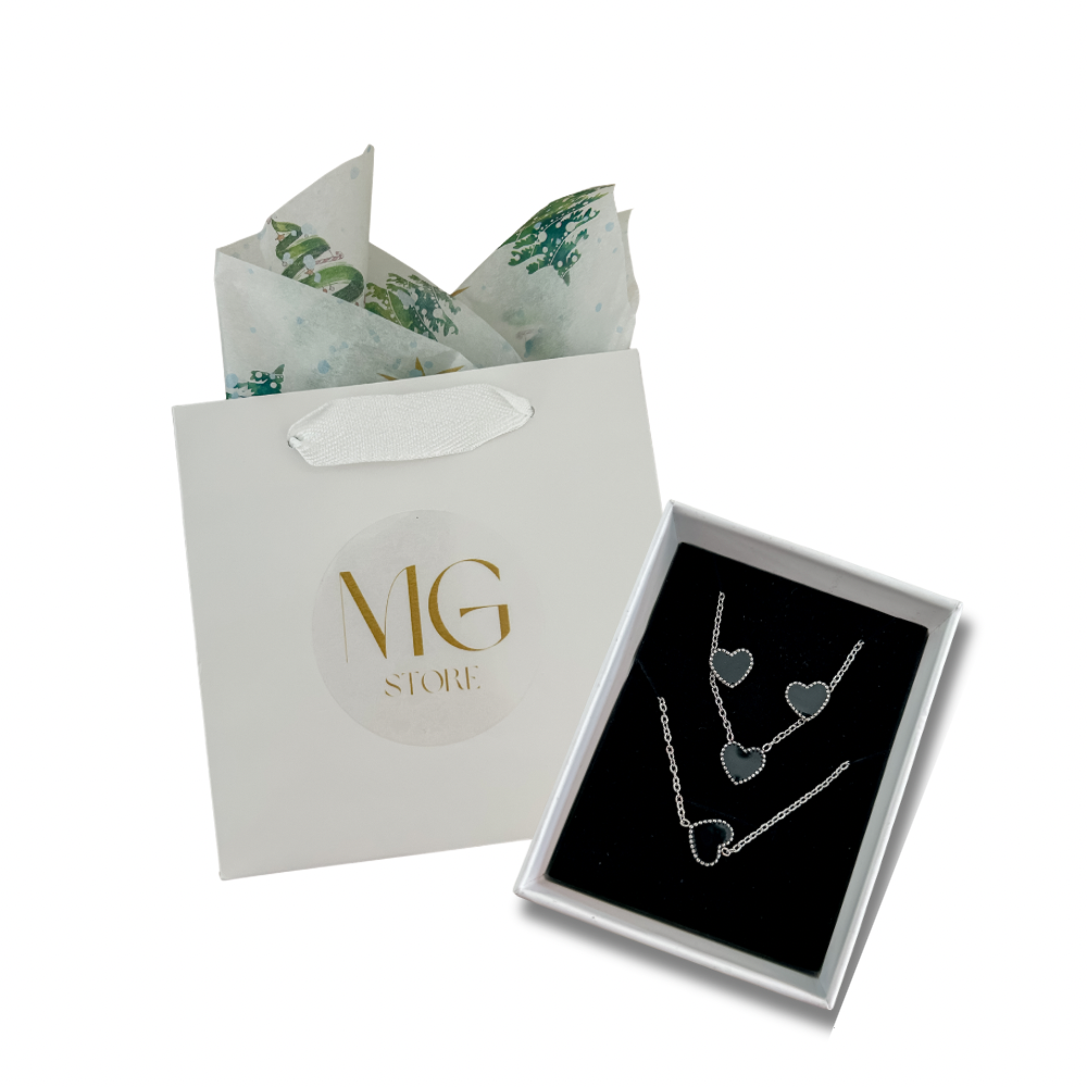 Set corazón - plata - pantallas, pulsera y collar