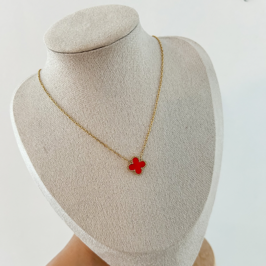 Collar trébol rojo - dorado