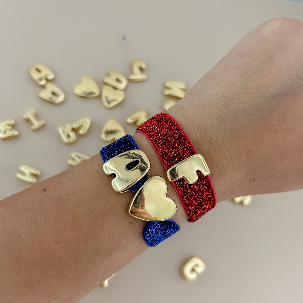 Pulsera elástica - dorado - letra grande - cinta con brillo