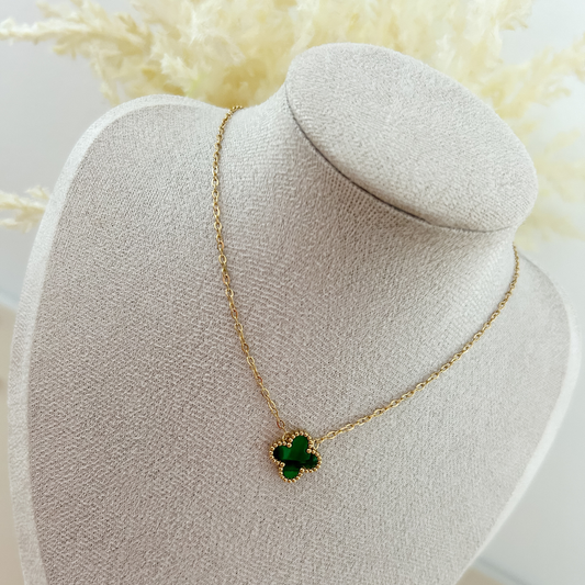 Collar trébol verde - dorado