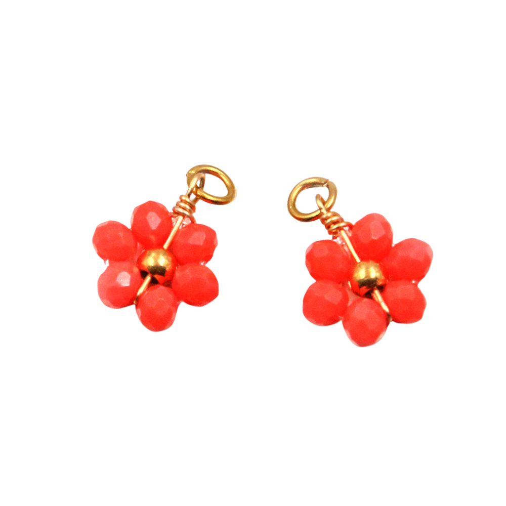 Charm flores - negro, verde, blanco y perlas blancas