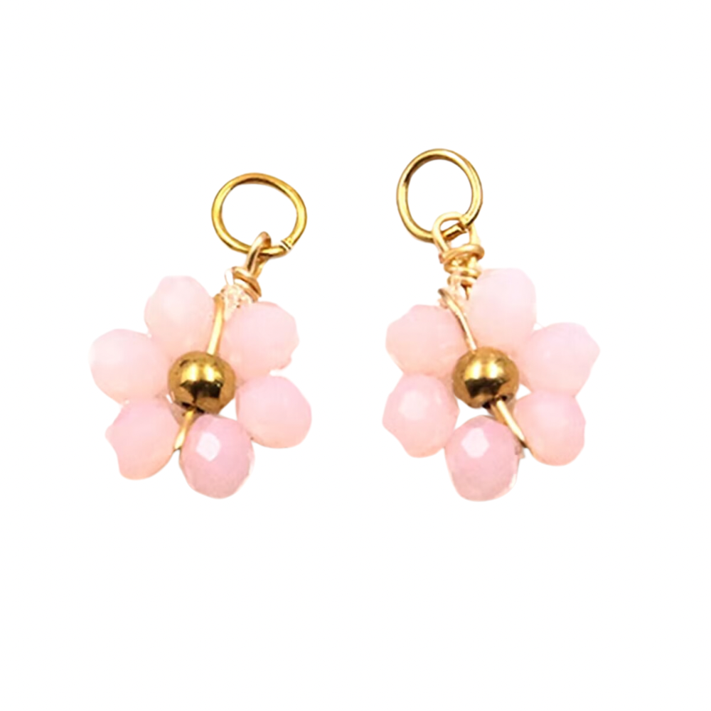 Charm flores - negro, verde, blanco y perlas blancas