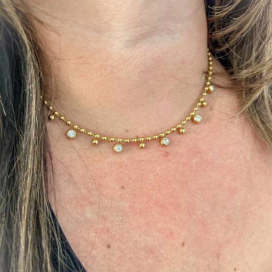 Collar Irina - bolitas dorado y transparente - dorado