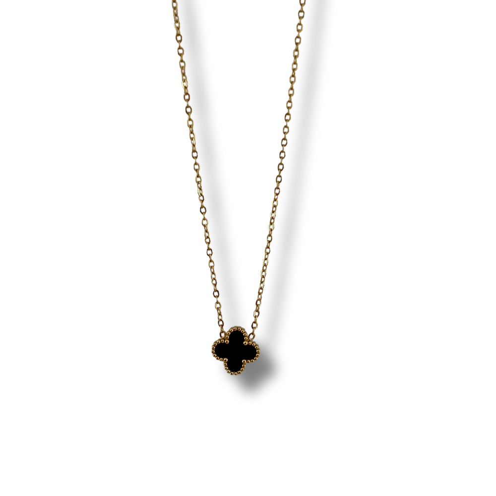 Collar trébol negro - dorado