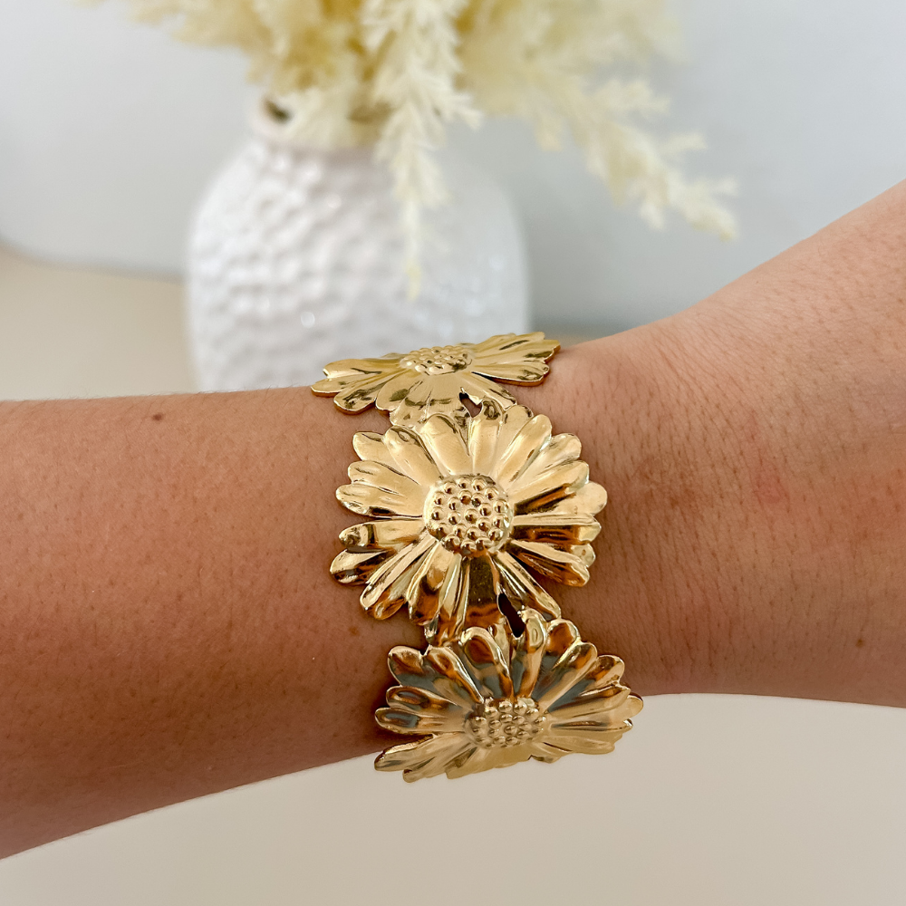 Pulsera flores - dorado
