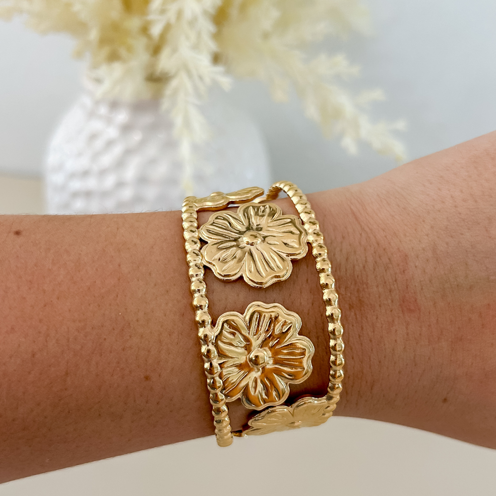 Pulsera flores - dorado