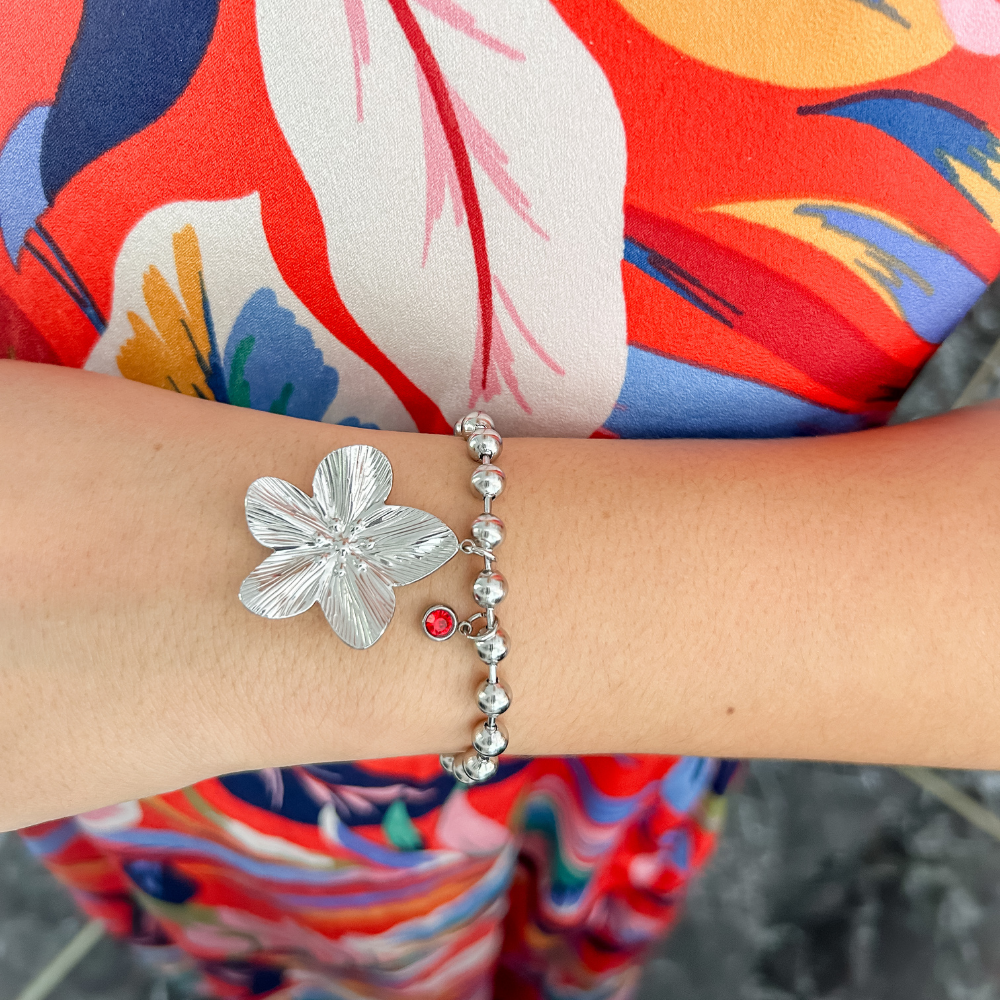 Pulsera militar flor - plata