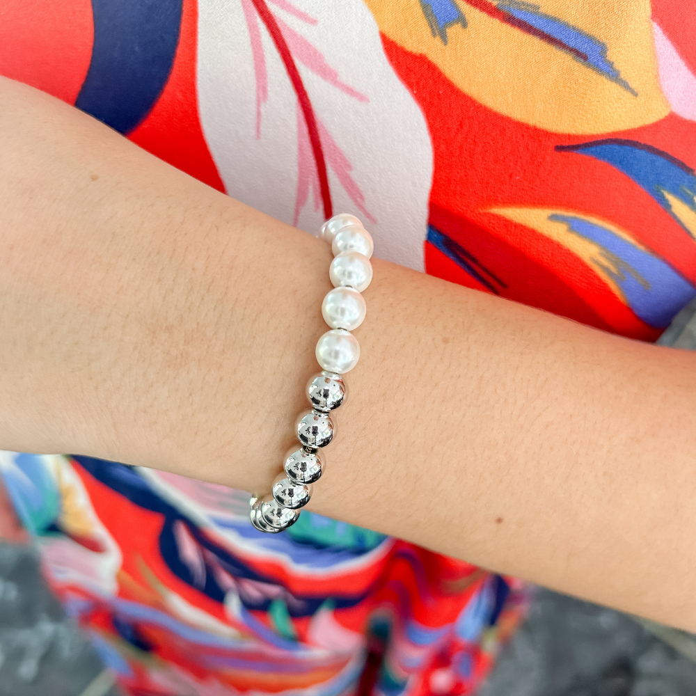 Pulsera dos tonos y perlas - ajustable - bolitas