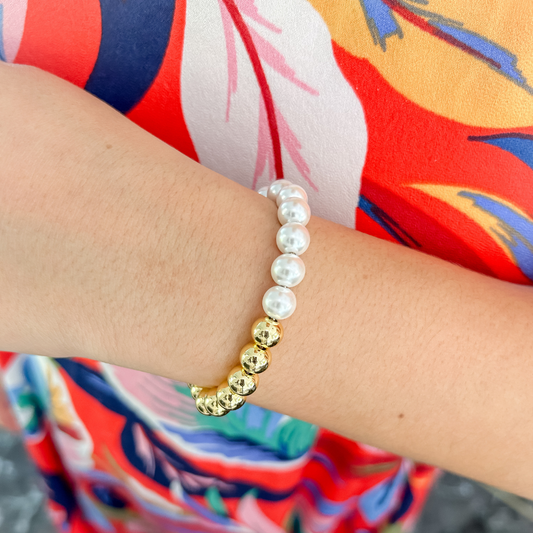 Pulsera dorado y perlas - ajustable - bolitas