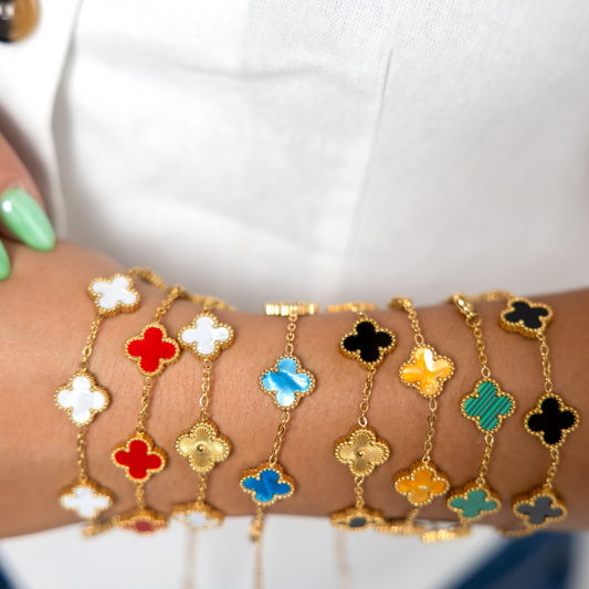 Pulsera trébol blanco - dorado