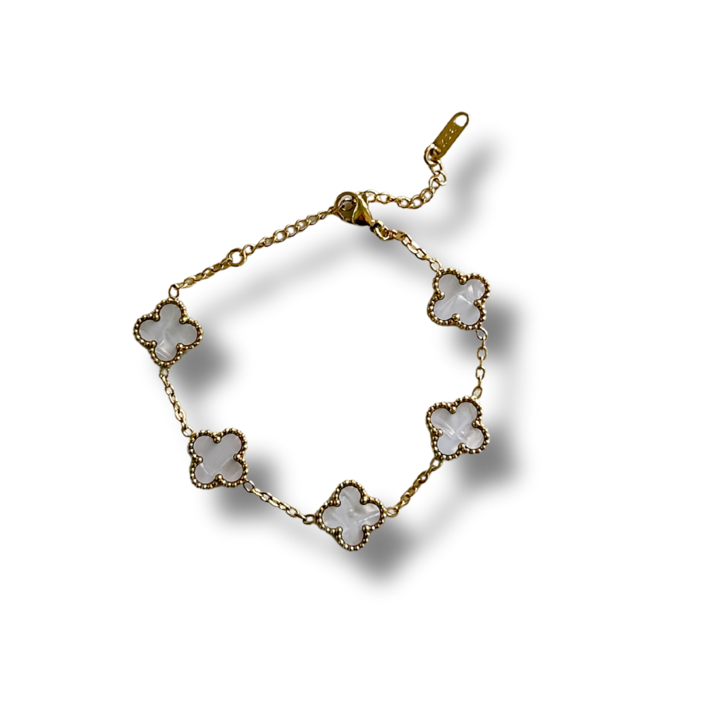 Pulsera trébol blanco - dorado