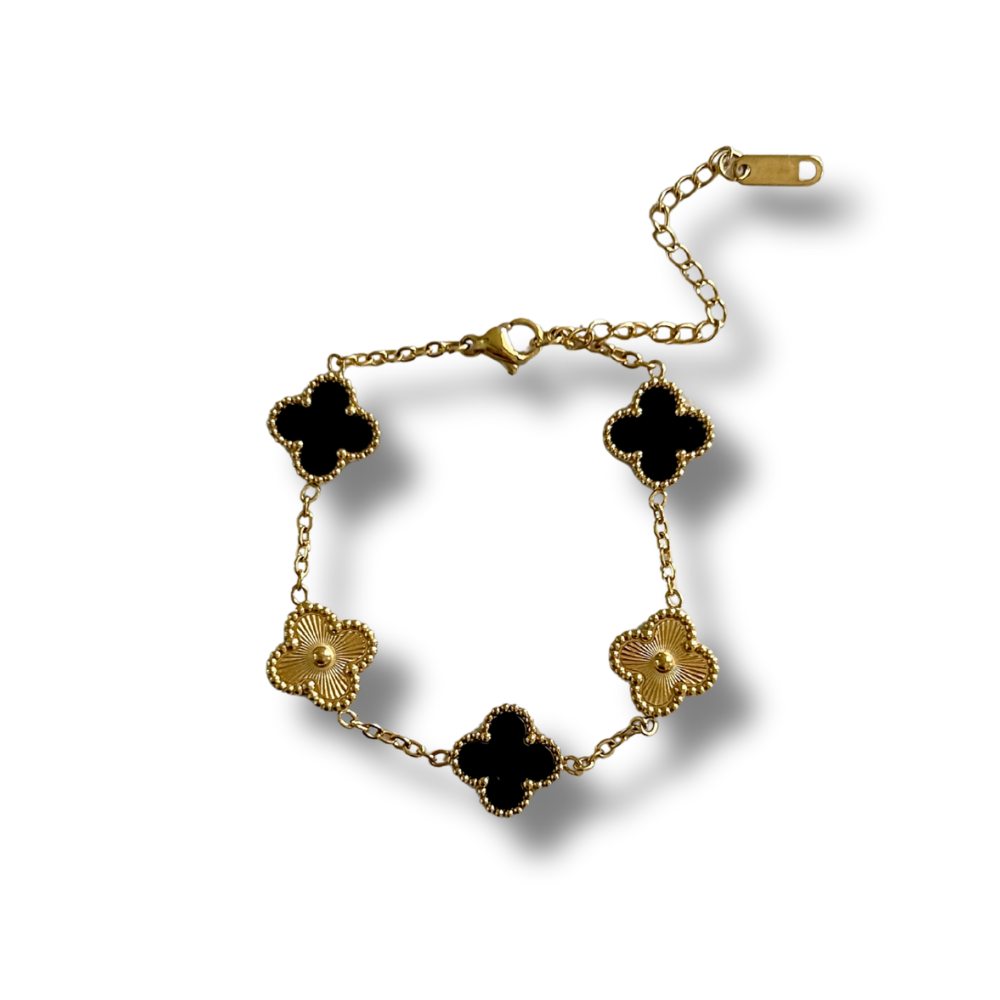 Pulsera tréboles negro y dorado - dorado