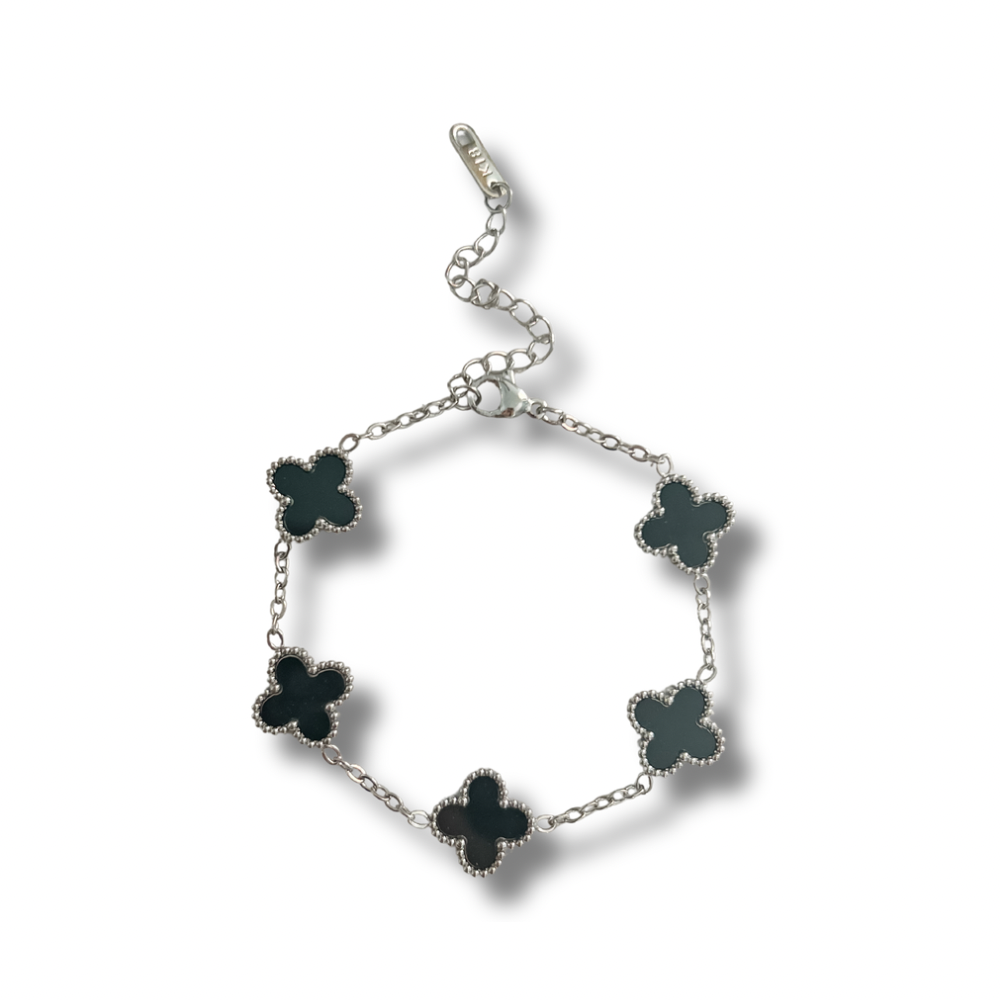 Pulsera trébol negro - plata
