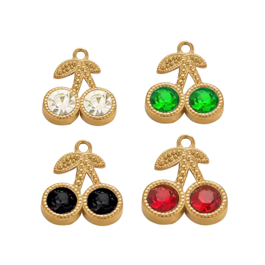 Charm cherry - negro, transparente, verde, rojo - dorado