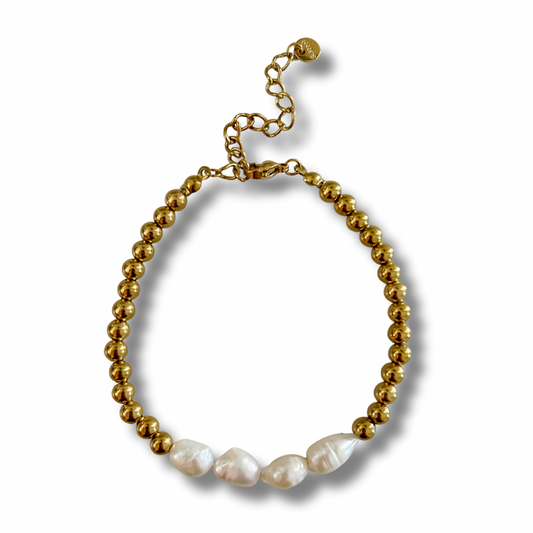 Pulsera bolitas y perlas - dorado