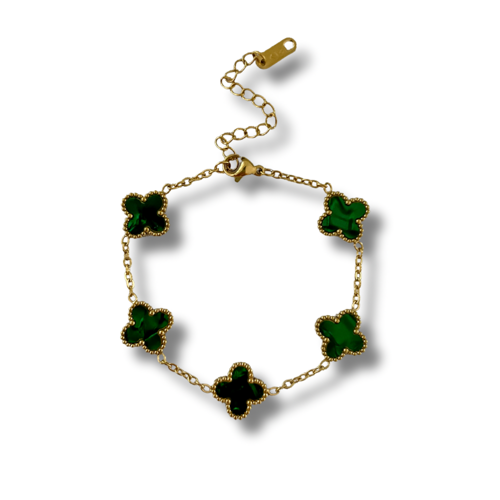 Pulsera trébol verde - dorado