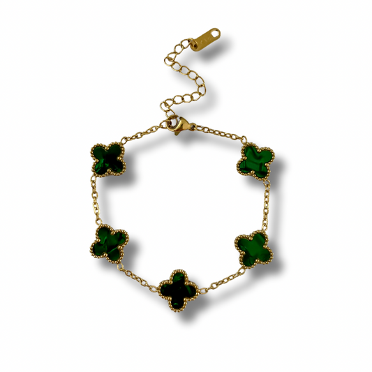 Pulsera trébol verde - dorado