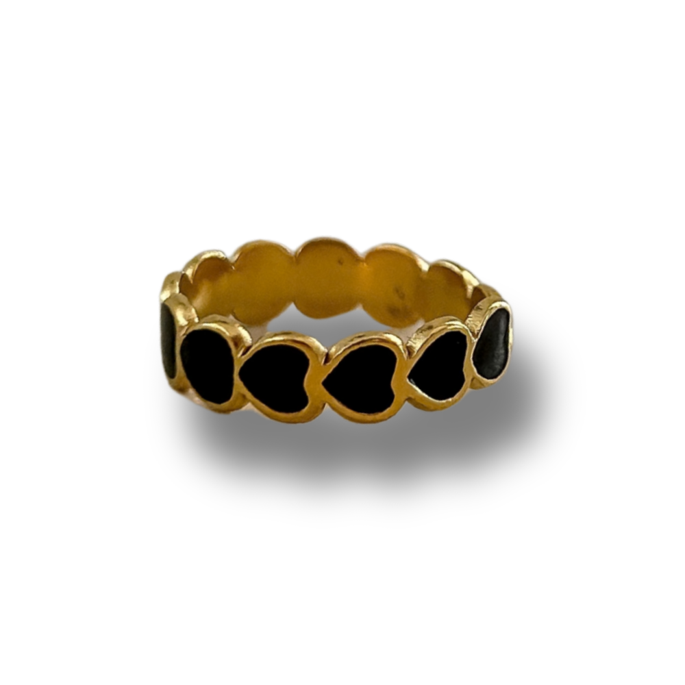 Sortija corazones - negro - dorado