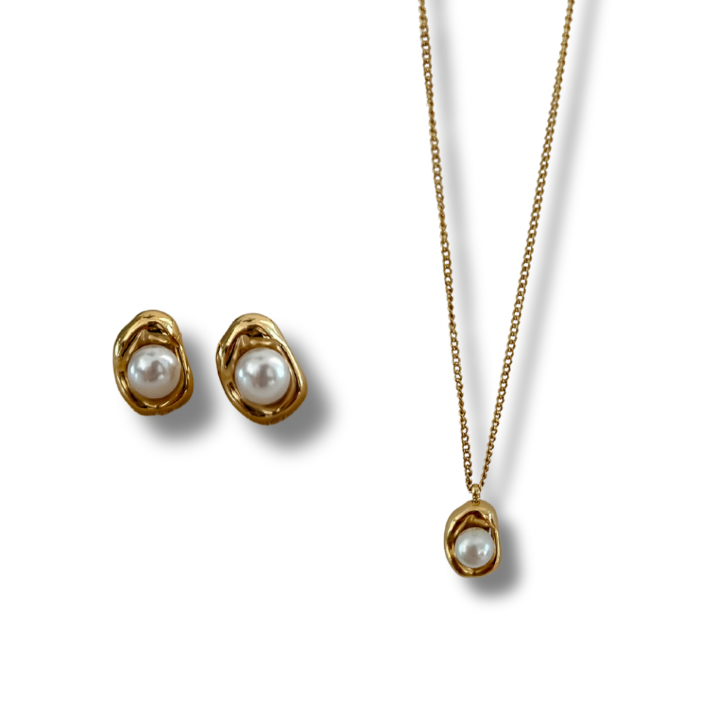 Set perla - dorado - pantallas y collar