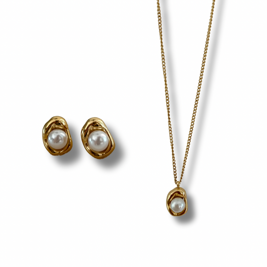 Set perla - dorado - pantallas y collar