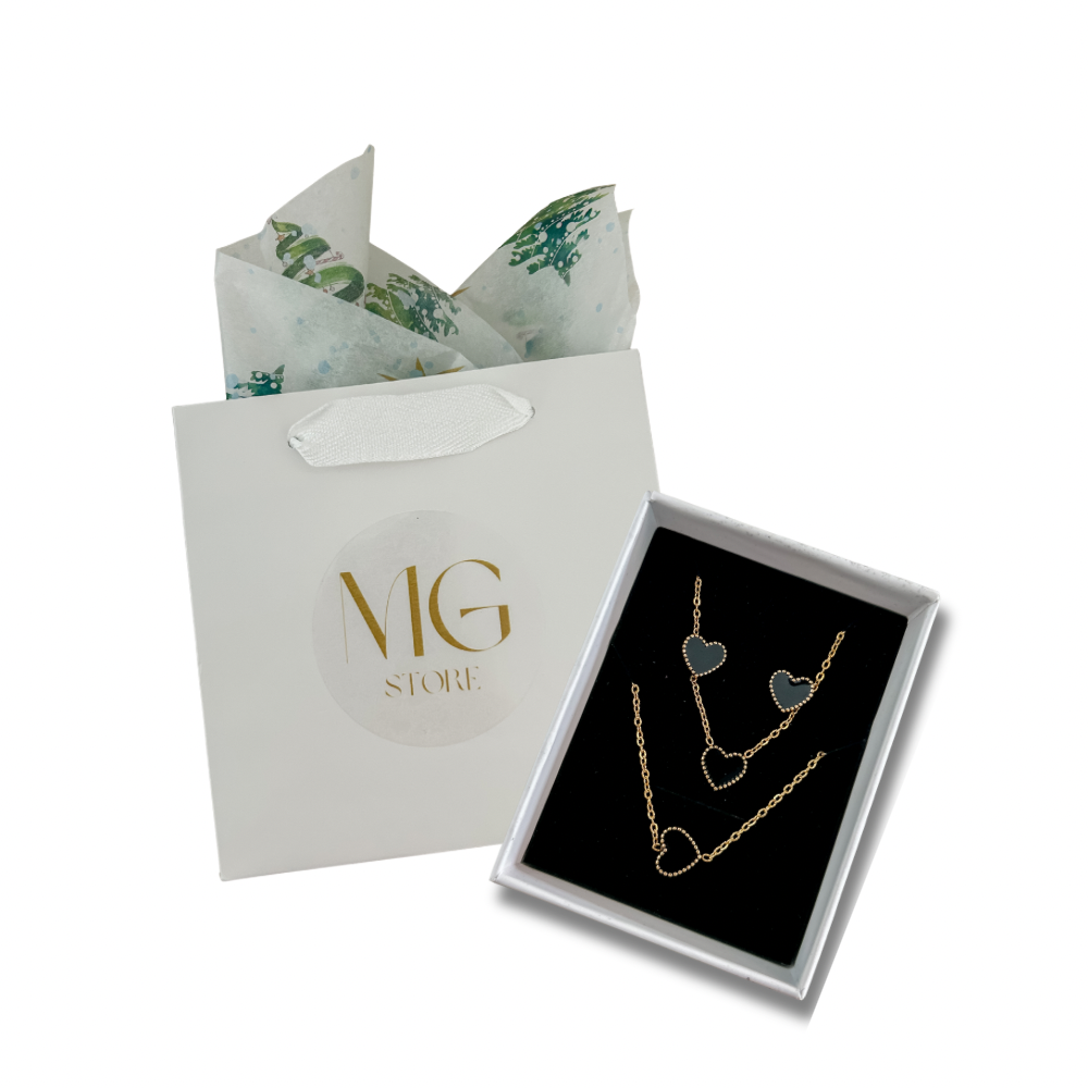 Set corazón - dorado - pantallas, pulsera y collar