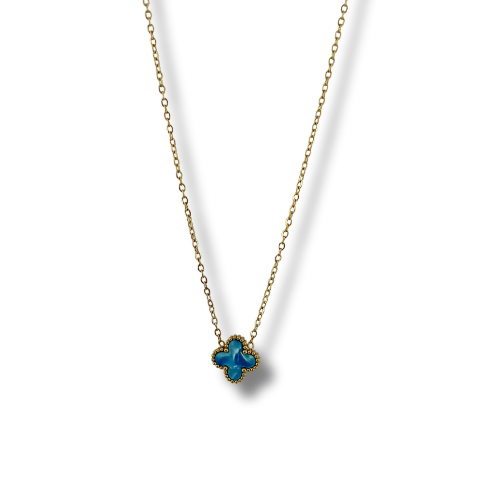 Collar trébol azul - dorado
