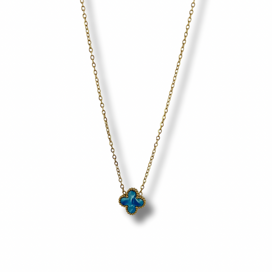 Collar trébol azul - dorado