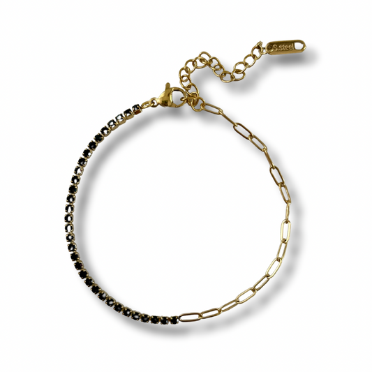 Pulsera paperclip - zirconia negro - dorado