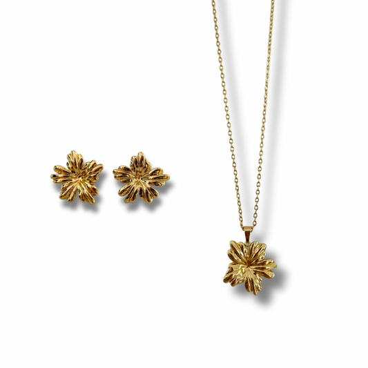Set flor - dorado - pantallas y collar