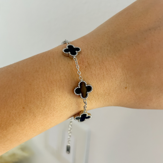 Pulsera trébol negro - plata