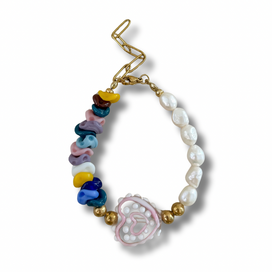 Pulsera corazón - chips colores - dorado