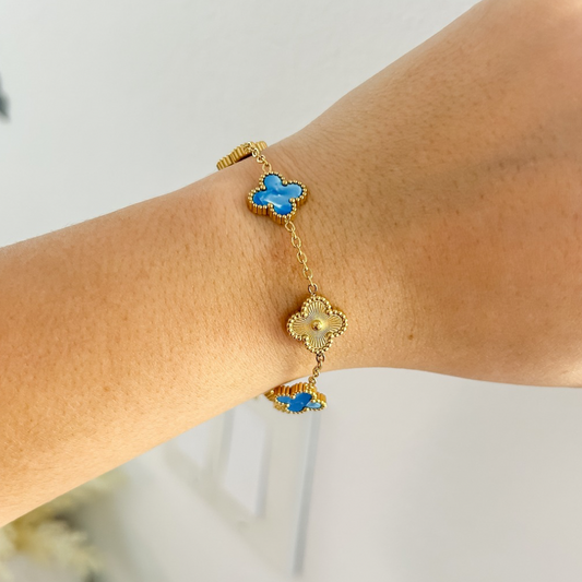 Pulsera trébol azul y dorado - dorado
