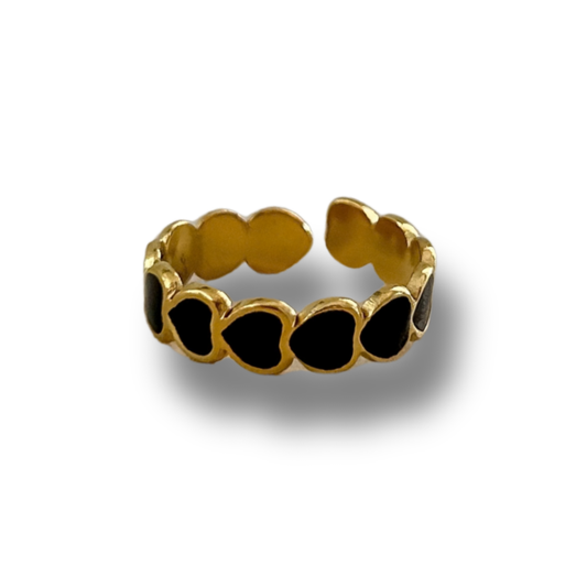 Sortija corazones - negro - dorado