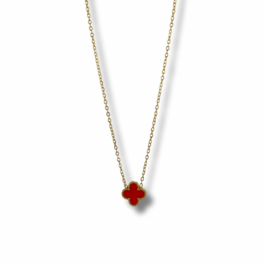 Collar trébol rojo - dorado