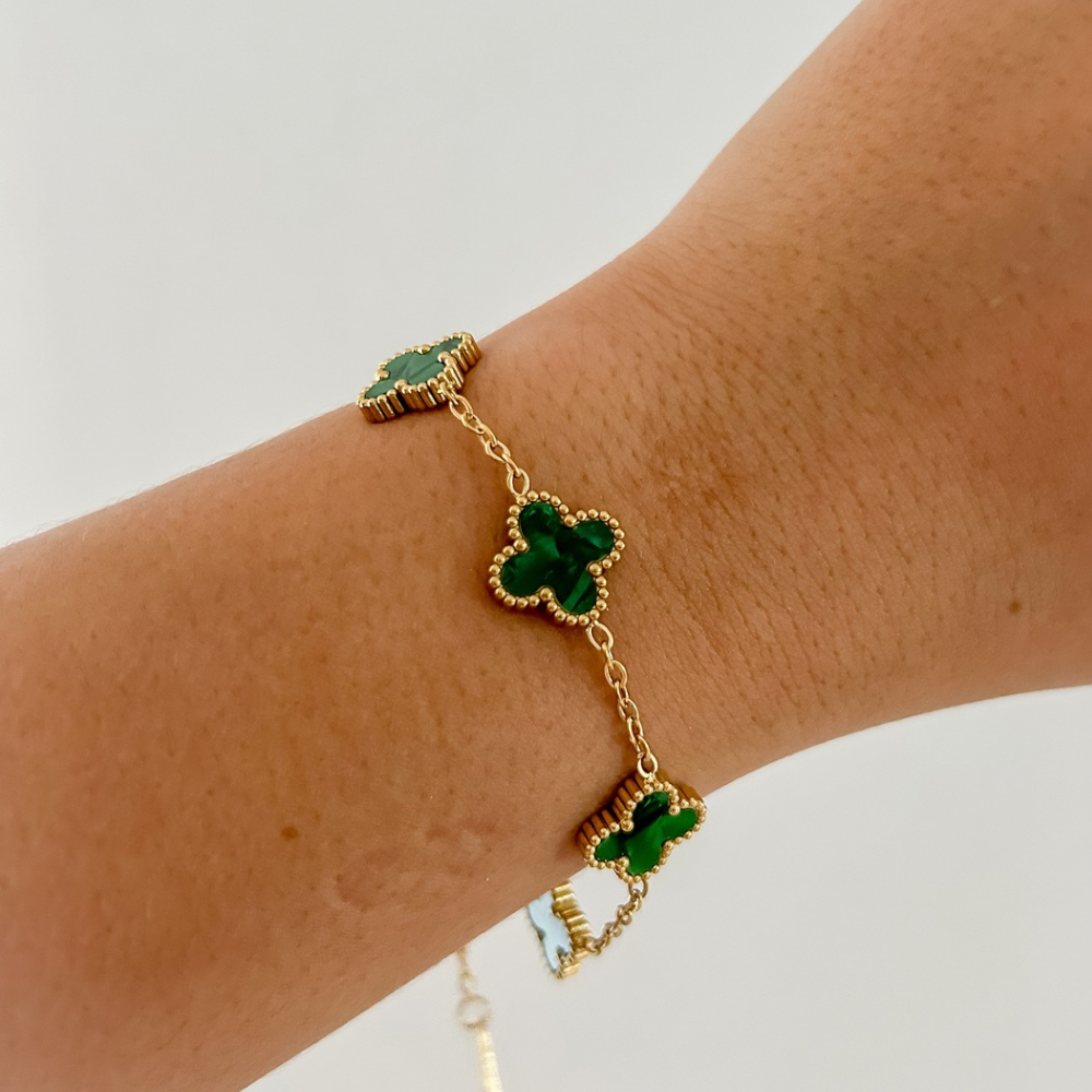 Pulsera trébol verde - dorado