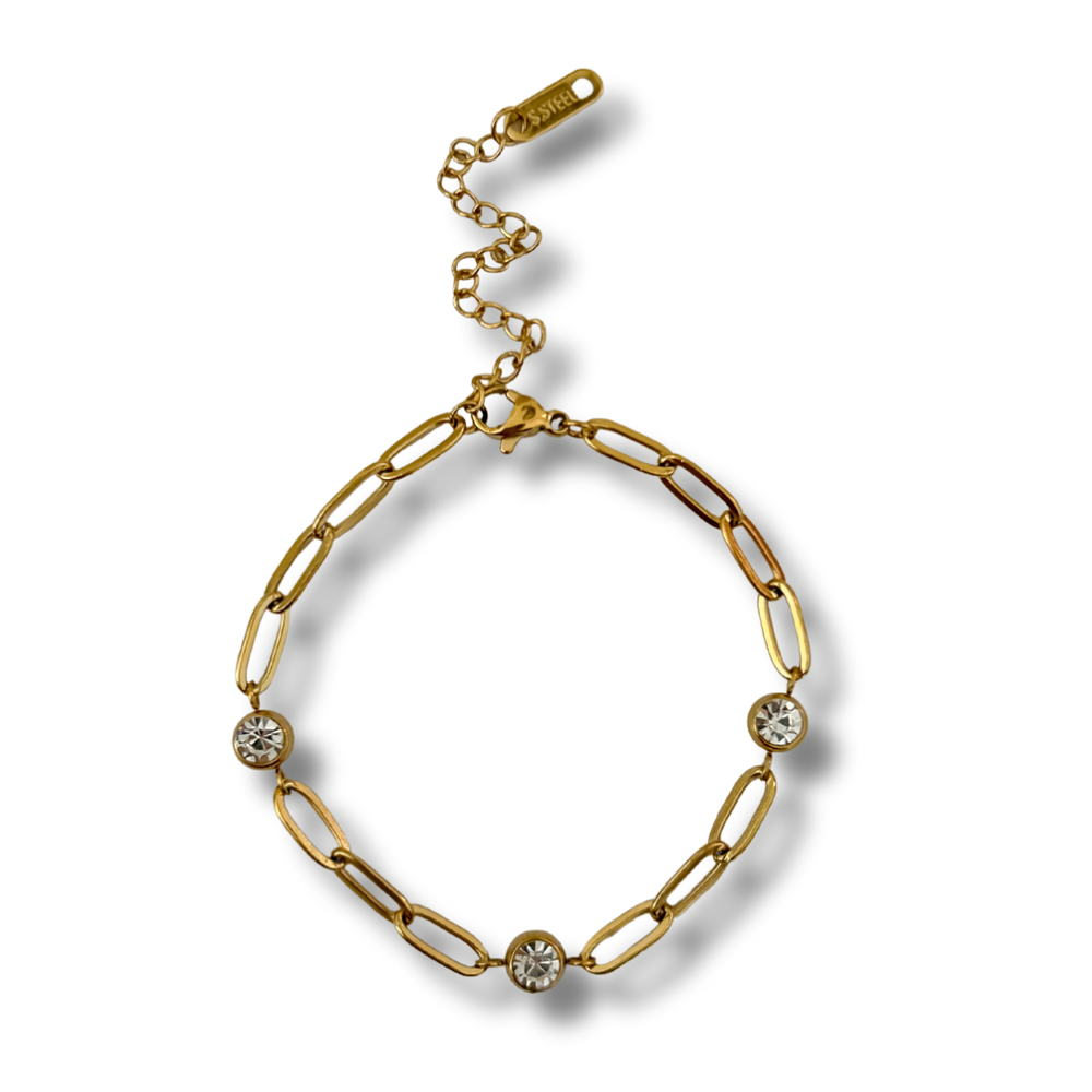 Pulsera paperclip - zirconia - dorado