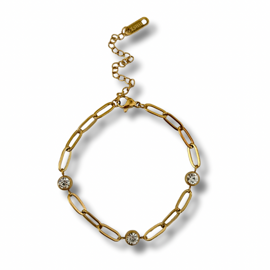 Pulsera paperclip - zirconia - dorado