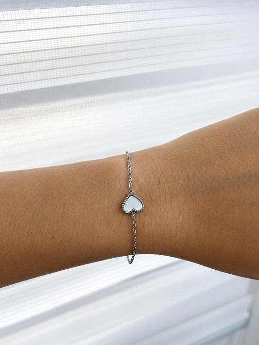 Pulsera corazón blanco - plata