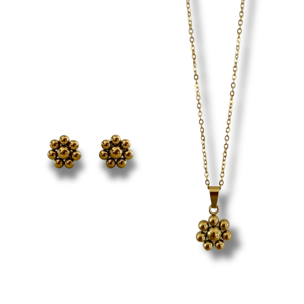 Set flor - dorado - pantallas y collar