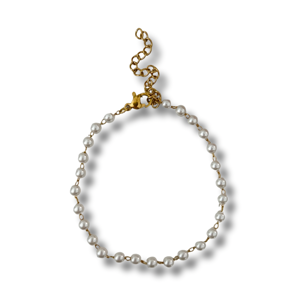 Pulsera perlas blancas - dorado